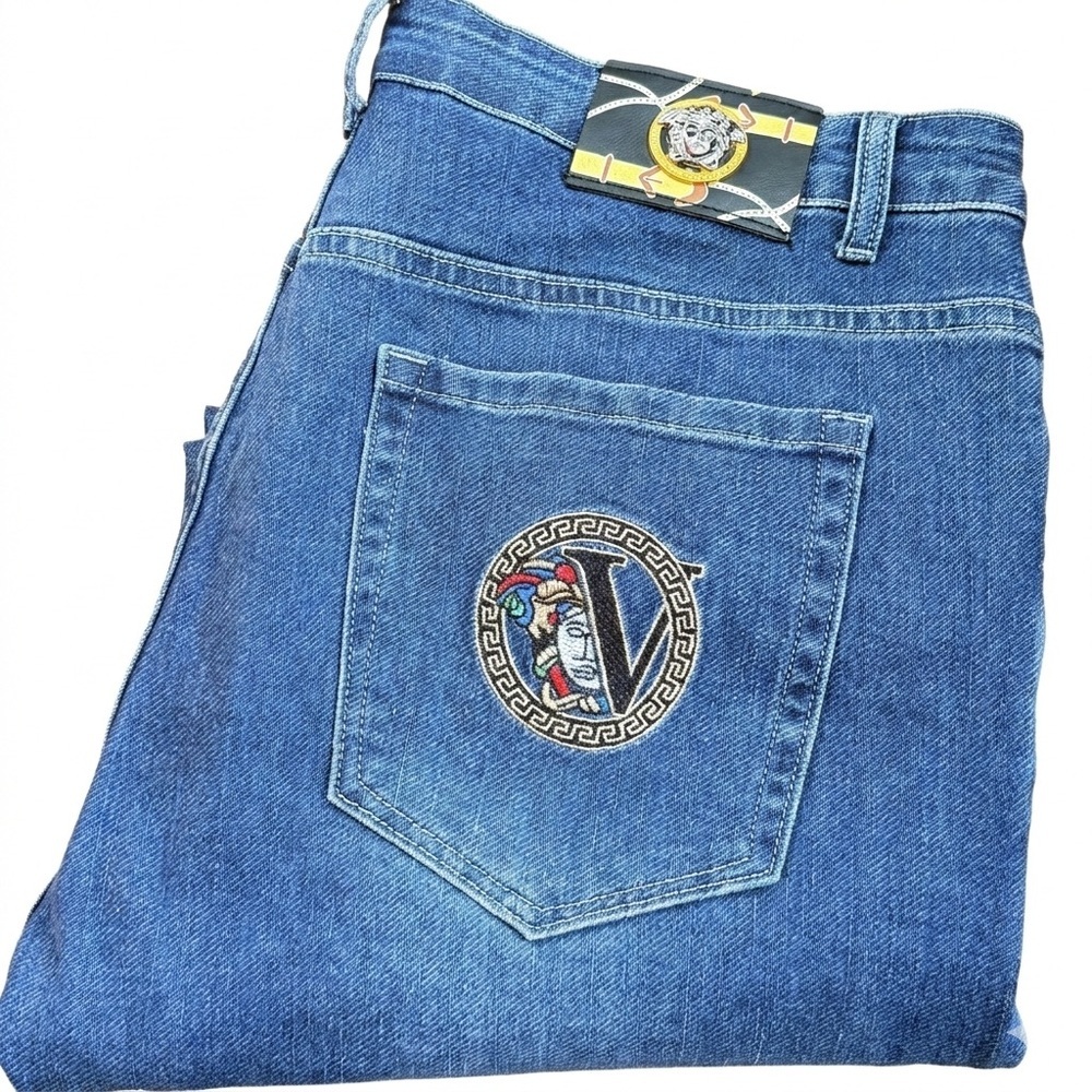 Mid Waist Straight Leg Blue Denim Men Jeans  Straight Leg Size 16